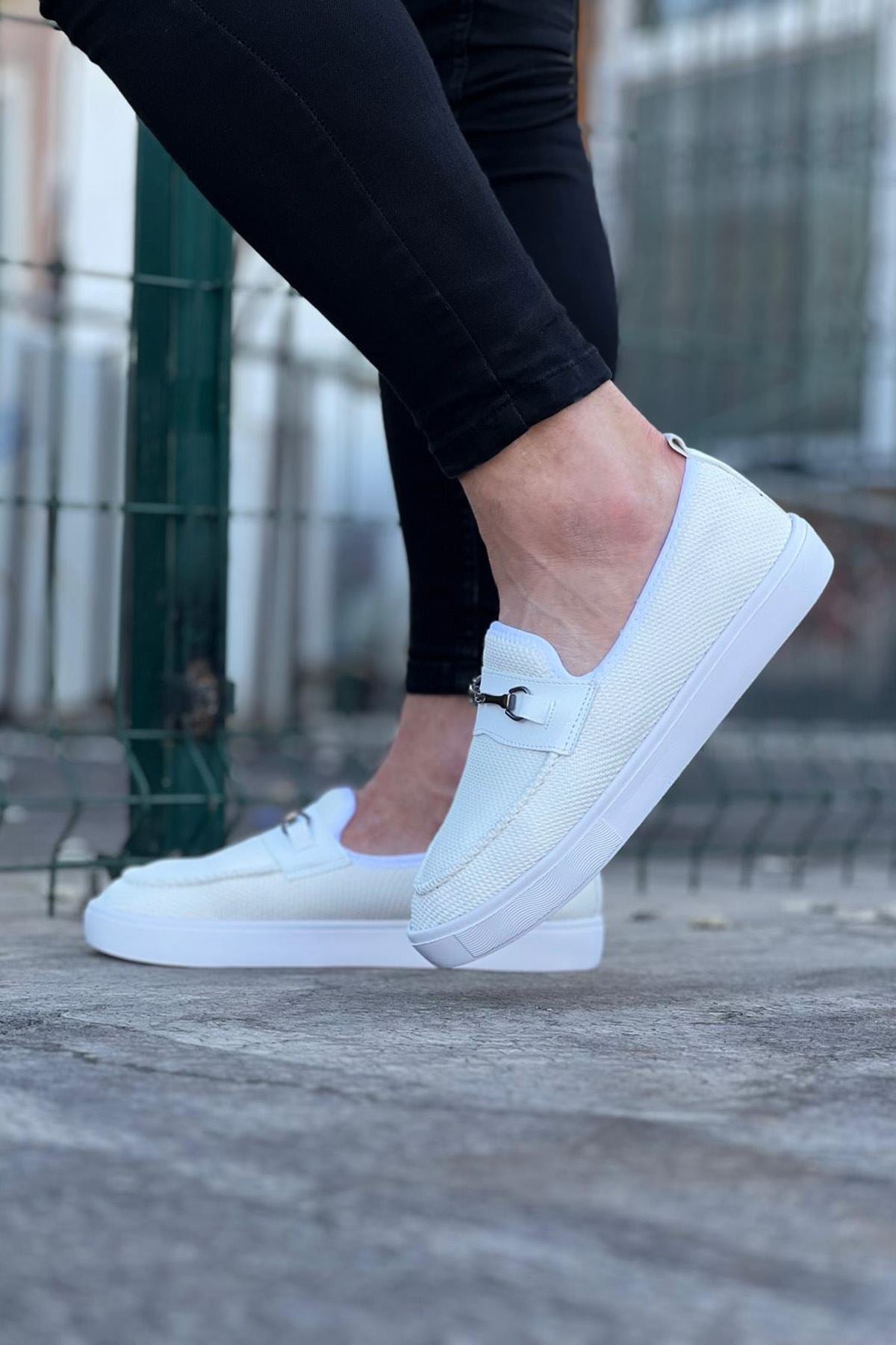 WG060 White Knit Men's Casual Slip-On Shoes