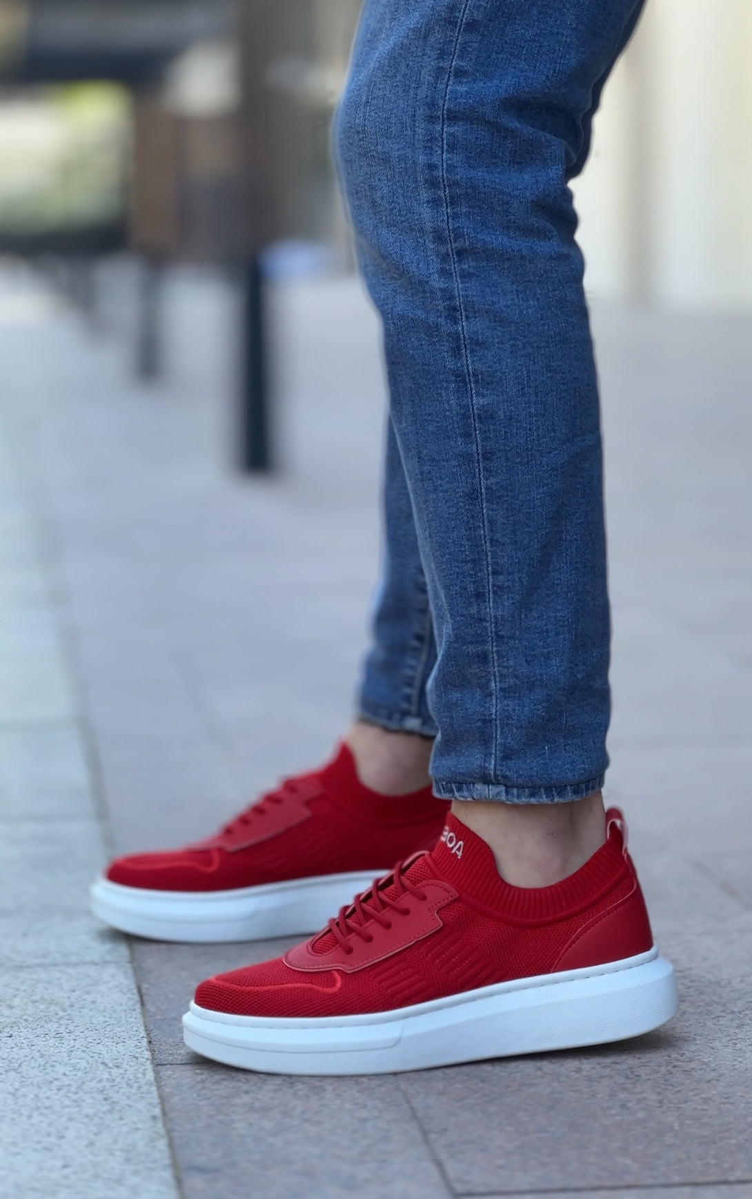 Red White Knit Style Athletic Sneakers