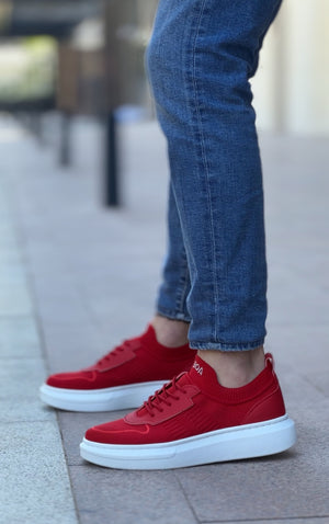 Red White Knit Style Athletic Sneakers