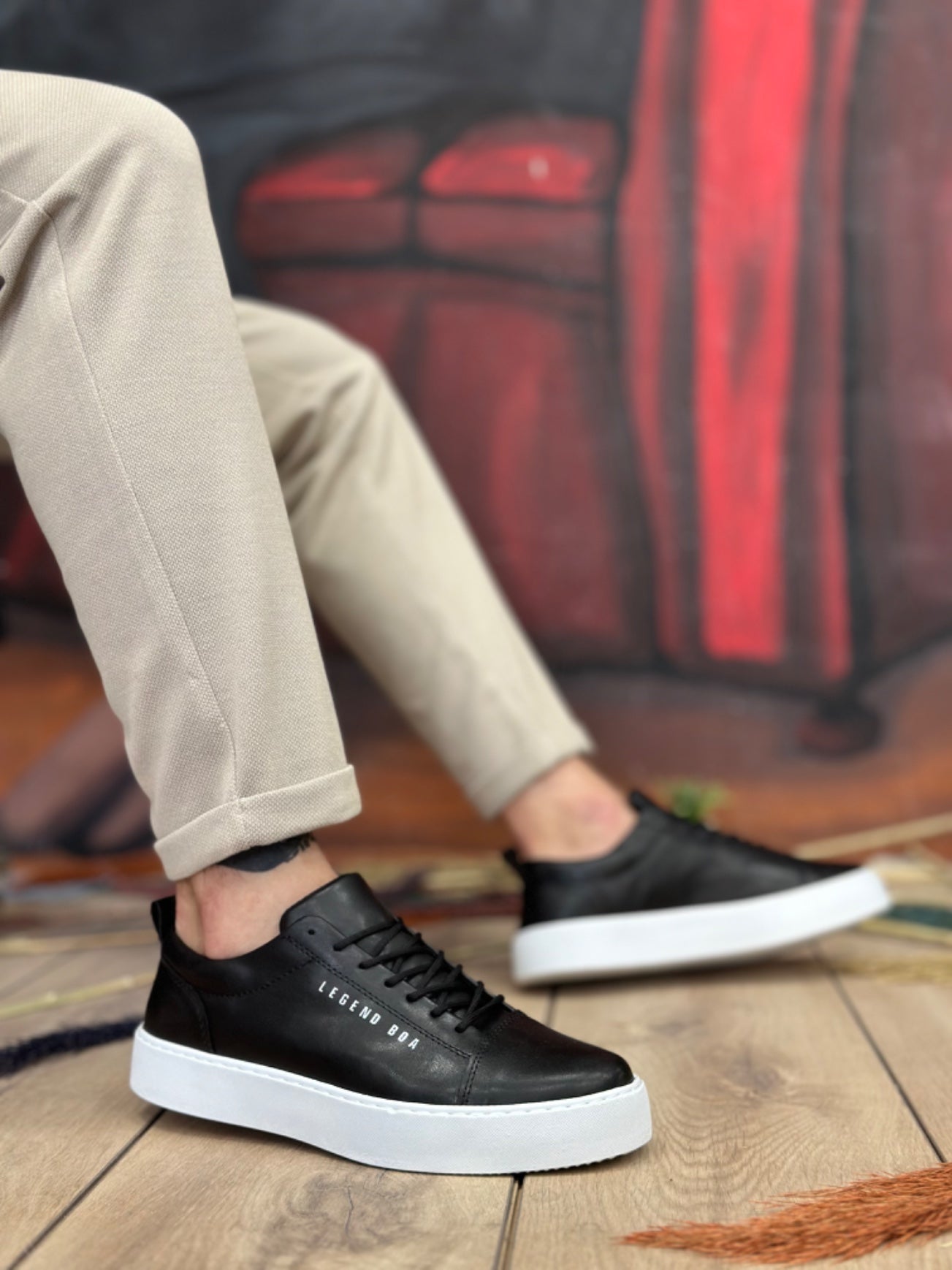 BA104 BOA High Black Leather Lace-Up Men's Shoes