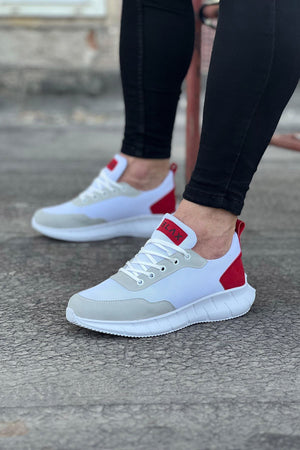 White Red Knit Men's Athletic Shoes - Wagoon WG063