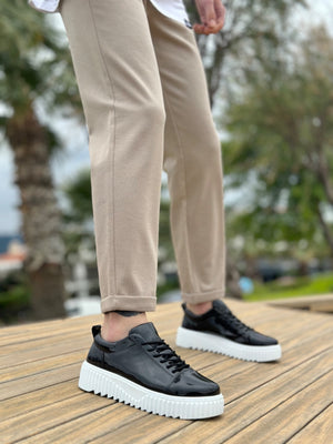 Black Platform Patent Leather Lace-Up Men's Shoes