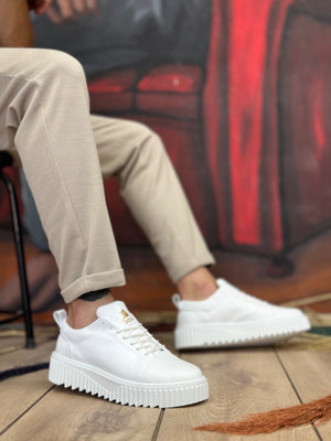 White Leather High Top Men's Sneakers with BOA Laces