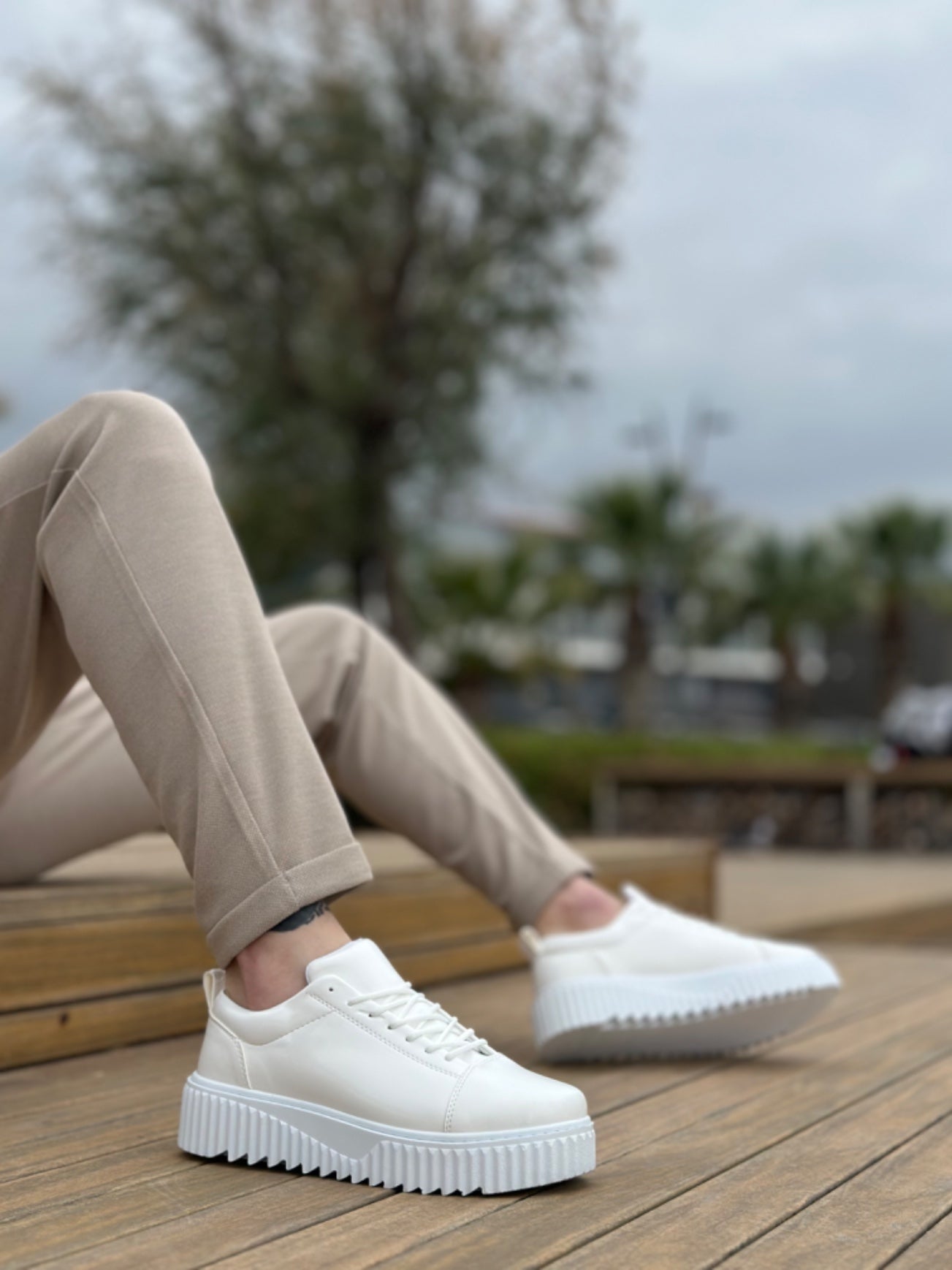 White High Top Lace-up Men's Shoes with BOA Fastening