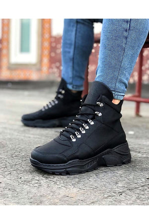 Coal Black Long Lace-Up Boot