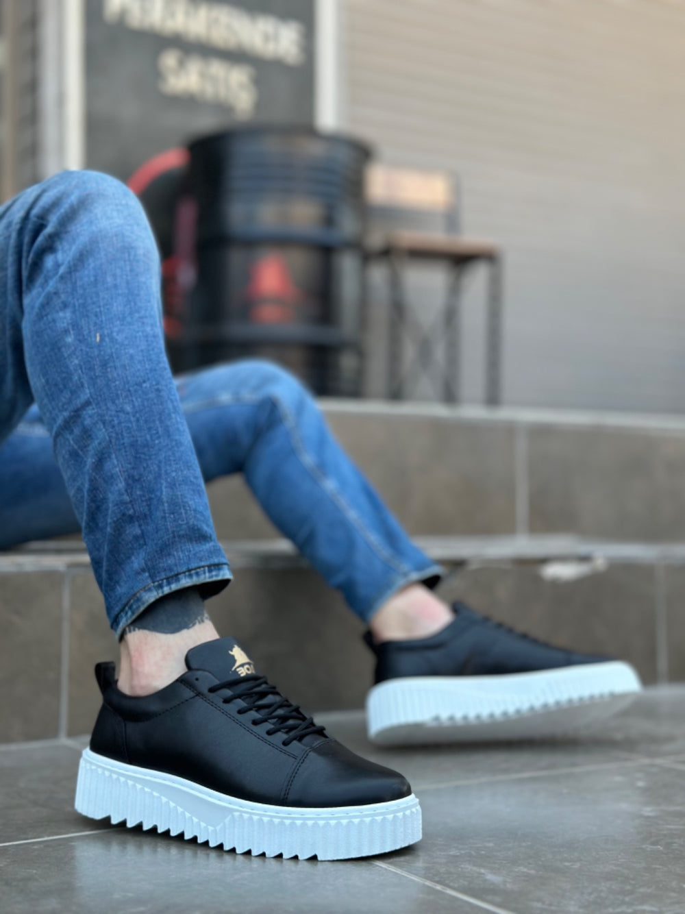 BA8104 BOA High Top Black Leather Lace-Up Men's Shoes