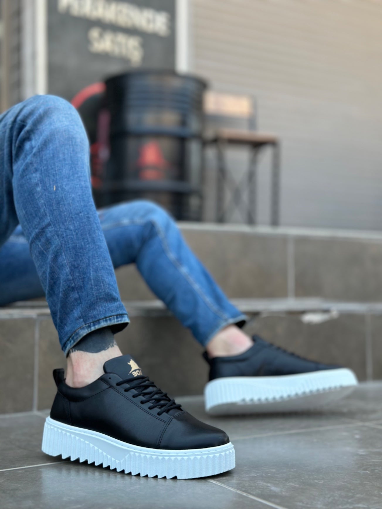 BA8104 BOA High Top Black Leather Lace-Up Men's Shoes