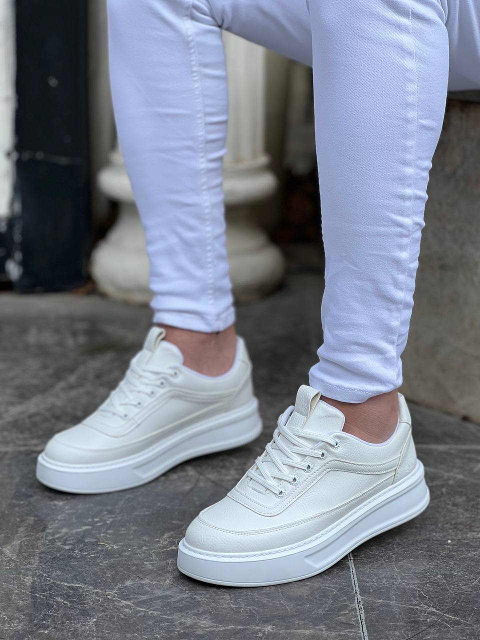 White High Sole Lace-Up Men's Casual Shoes KB-006