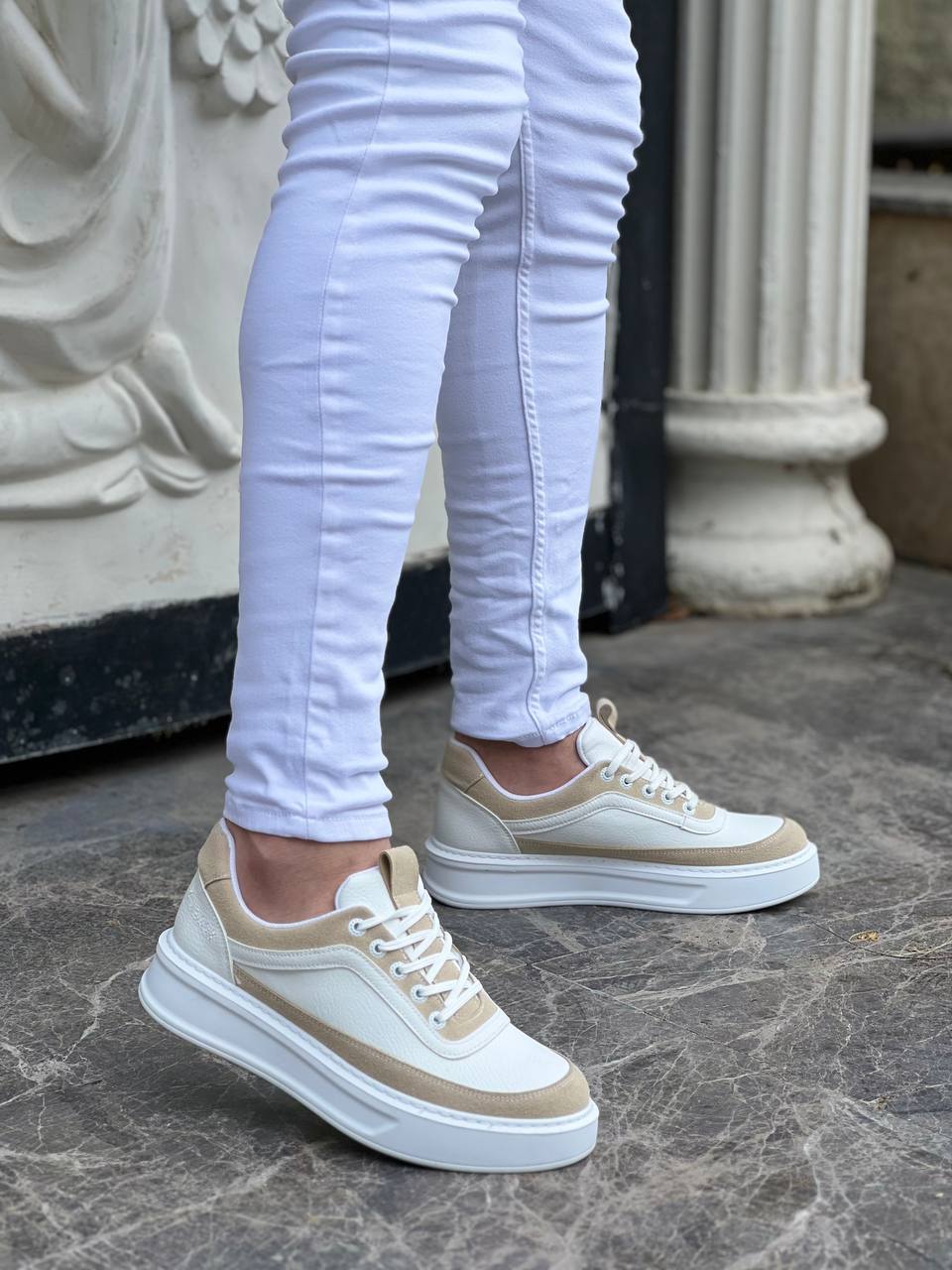 White Suede High Top Lace-Up Men's Casual Shoes KB-006
