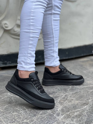 Black High Sole Lace-up Men's Casual Shoes