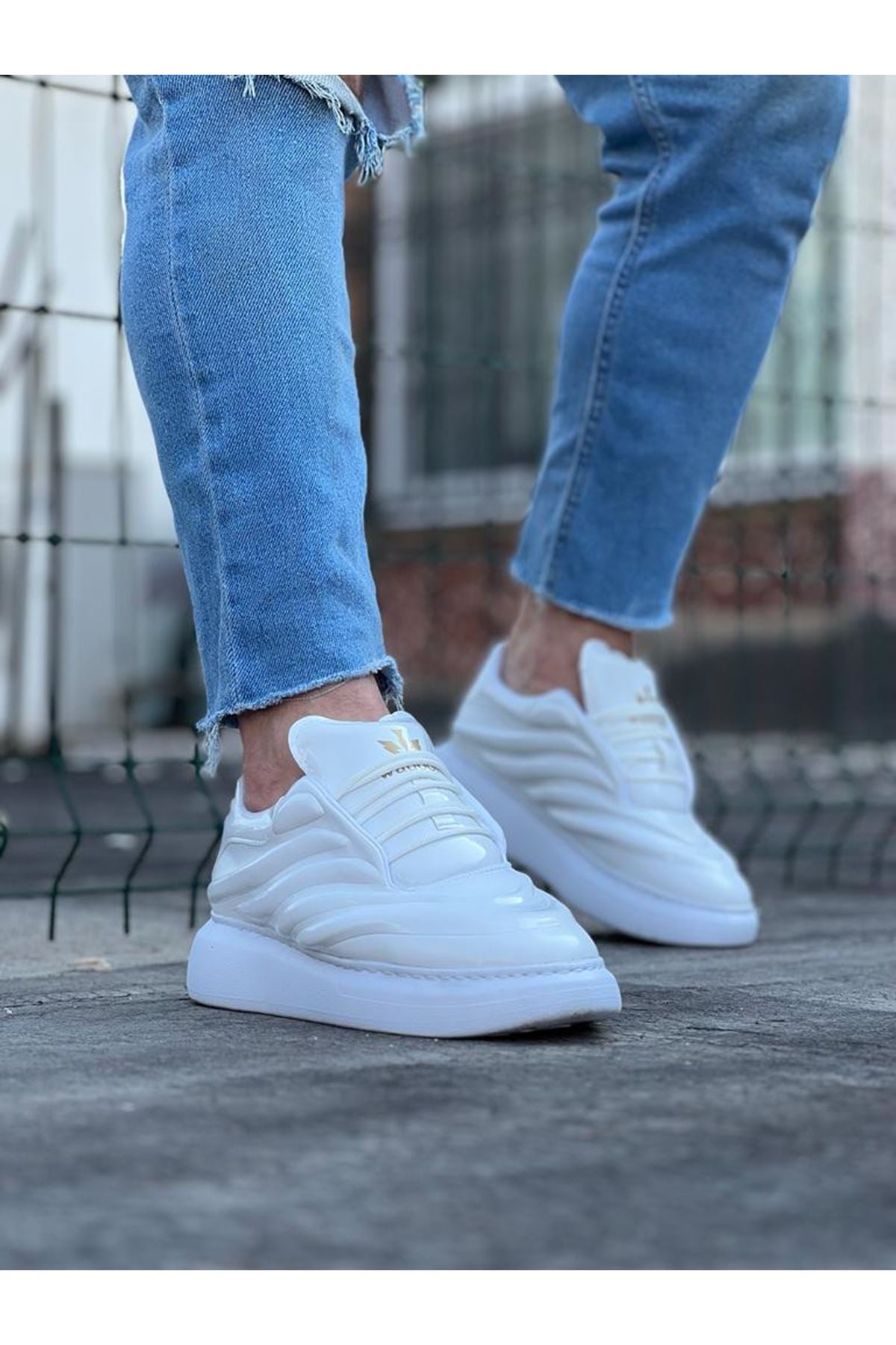 WG094 White Leather Men's Casual Shoes