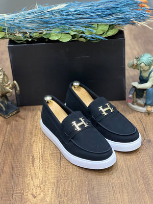 Sleek Black Suede Laceless Men's Casual Shoes
