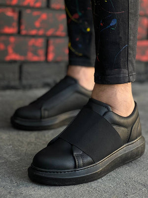 Black Leather High Top Lace-Up Casual Men's Shoes