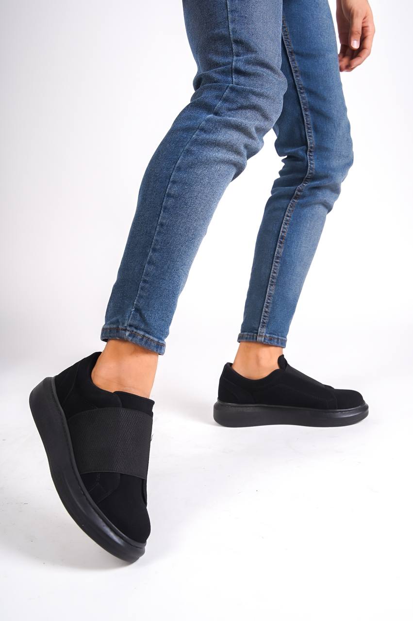 Black Suede Lace-Up Men's Casual Shoes with Black Sole