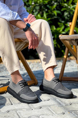 Gray Black Sole Casual Men's Shoes with Laces