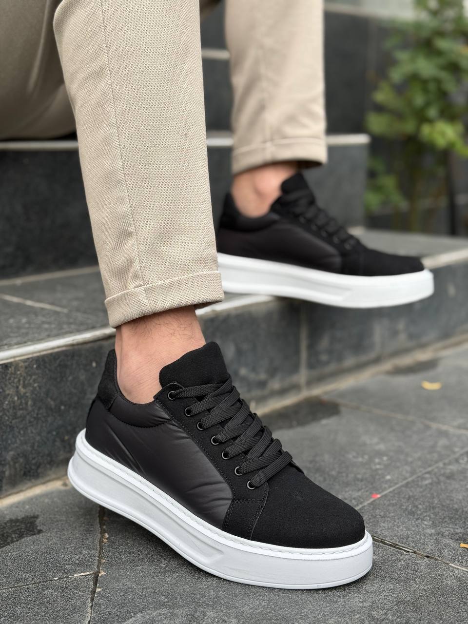 Black Parachute White High Top Casual Sneakers