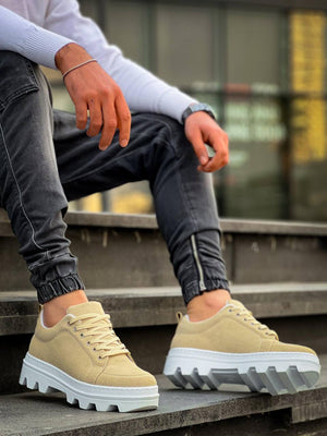 White Suede High Top Casual Sneakers - KB-056