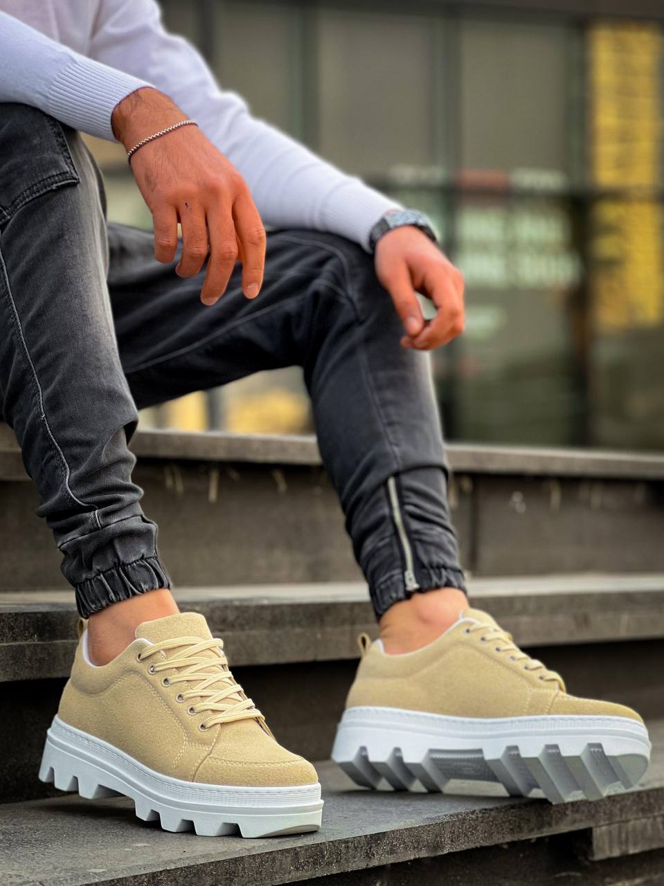 White Suede High Top Casual Sneakers - KB-056