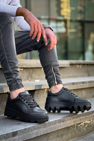 Black Leather Black High Top Casual Sneakers