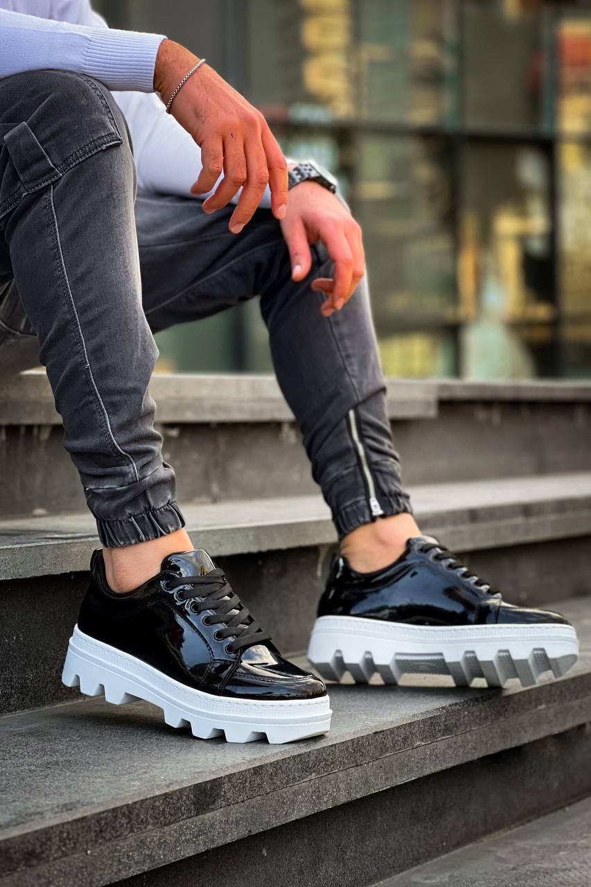 Black Patent White Platform Casual Sneakers