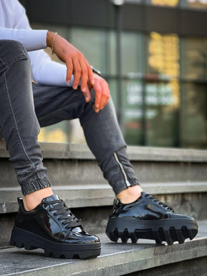 Black Leather High Top Casual Sneakers KB-056