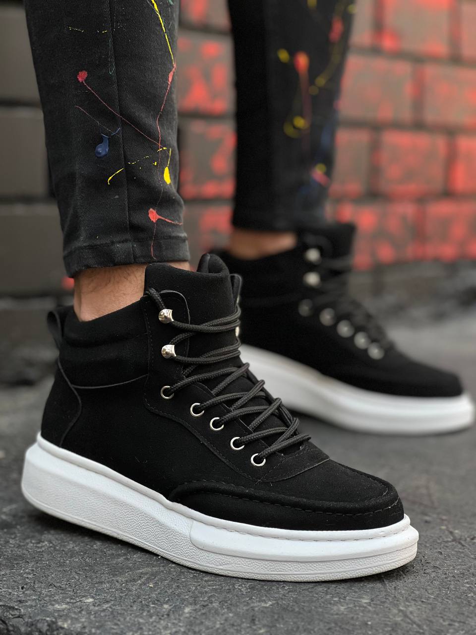 Black Suede High Top Men's Ankle Boot