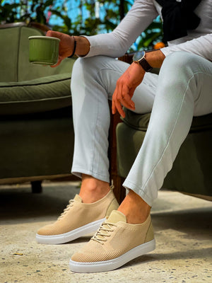 Casual Men's Shoes with Lace - KB-101 Beige Triko