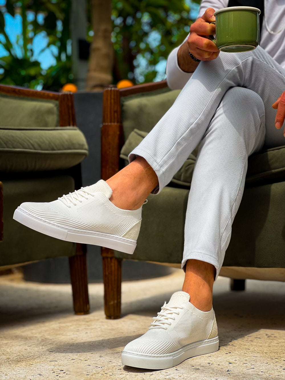 White Knit Lace-Up Men's Casual Shoes