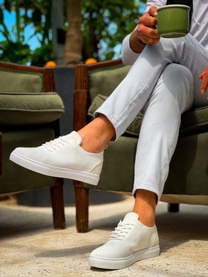 White Knit Lace-Up Men's Casual Shoes