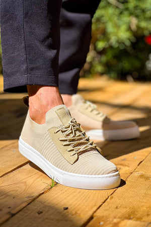 Beige High Top Lace-Up Casual Men's Shoes