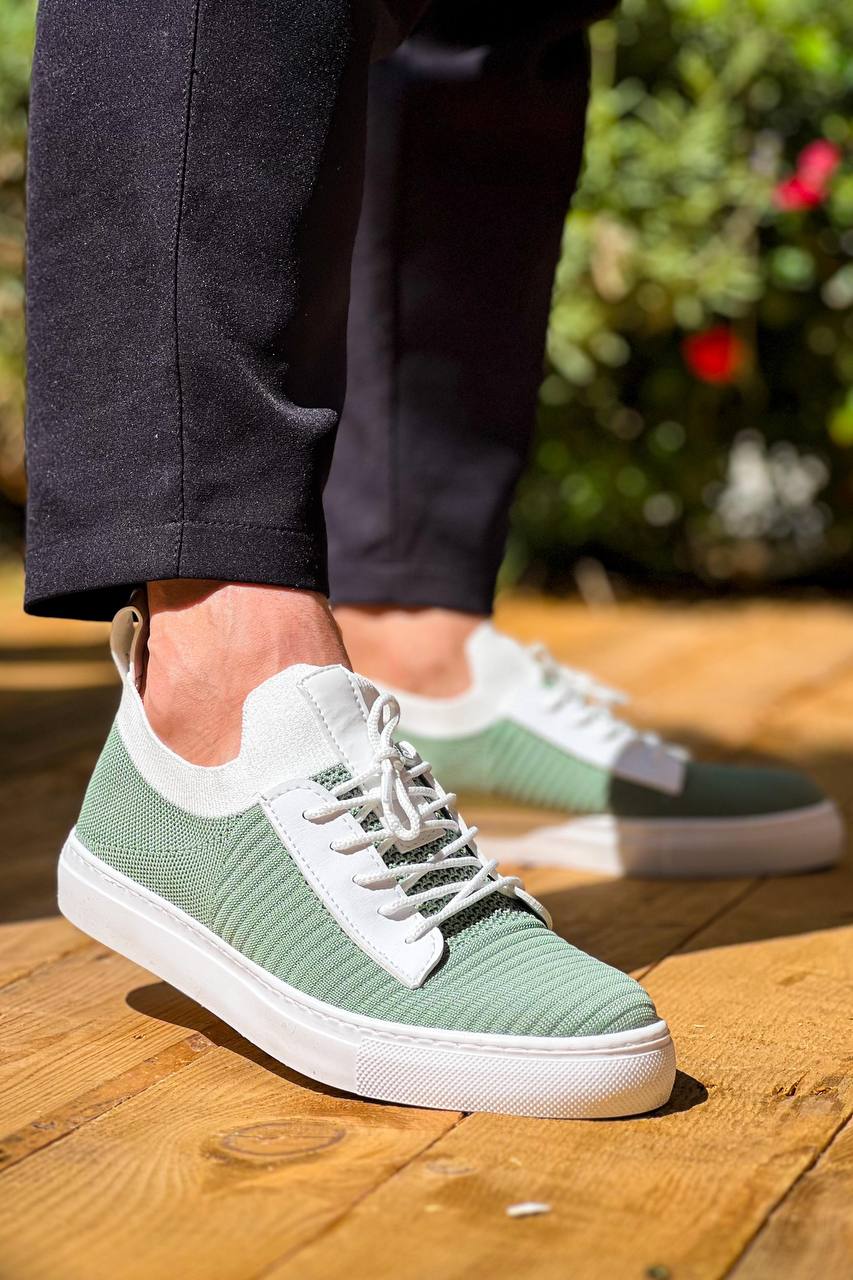 Green Knit High-Top Lace-Up Casual Men's Shoes