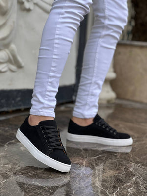 Black Suede High Top Lace-Up Men's Casual Shoes