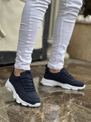 Navy Suede High Top Lace-Up Men's Casual Shoes