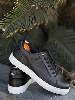Black Leather High White Sole Men's Daily Shoes