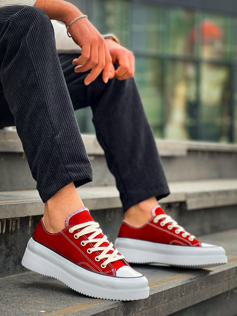 Short Burgundy Linen White High Top Sneakers