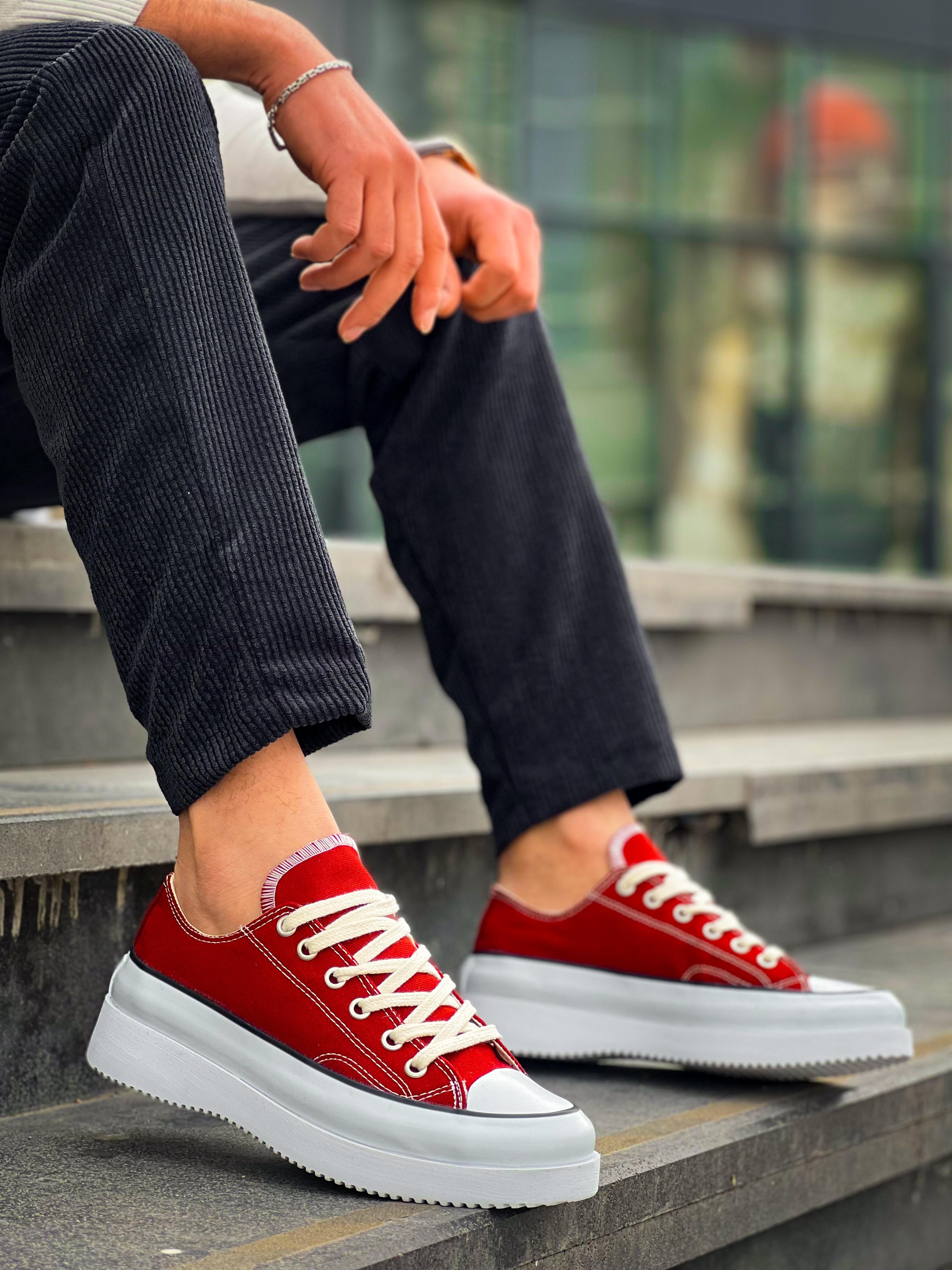 Short Burgundy Linen White High Top Sneakers