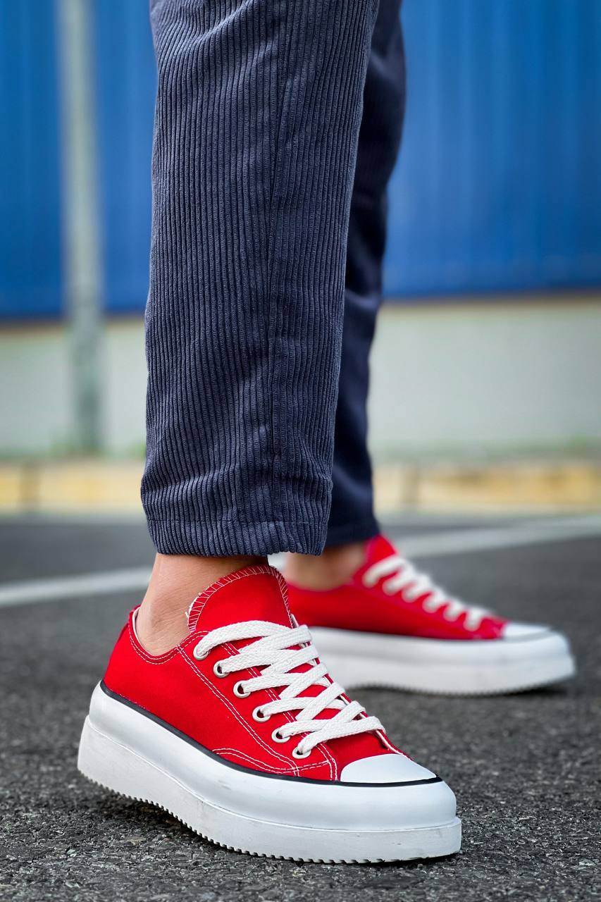 Short Red Linen White High Top Sneakers KB-CX-3