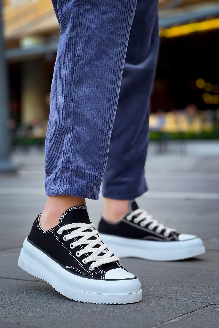 Short Black Linen White High Top Sneakers