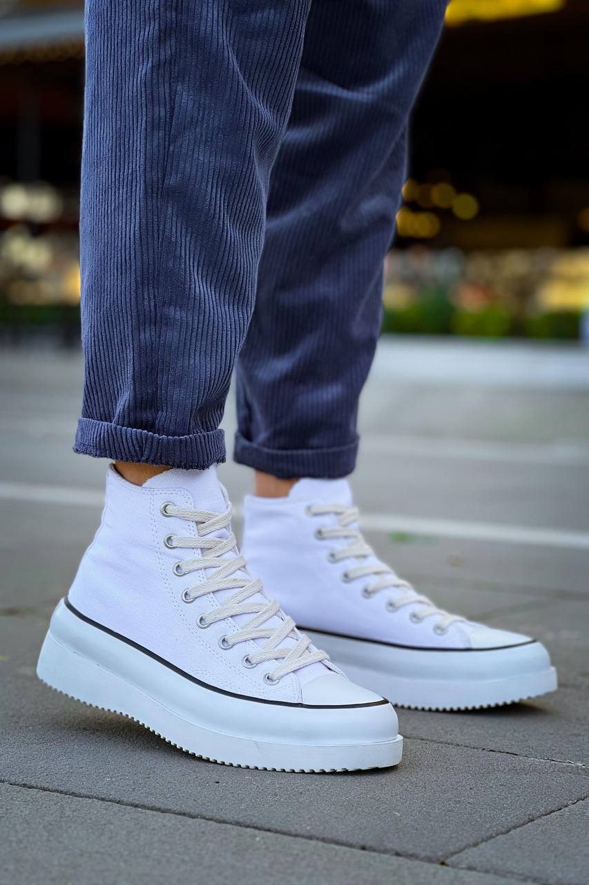 Long White Linen White High Top Sneakers