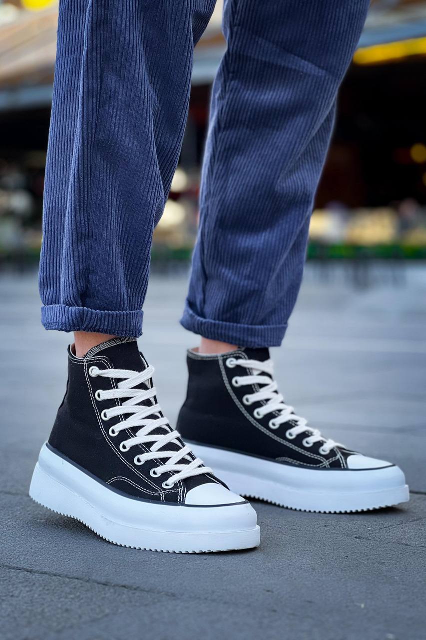 Long Black Linen White High Top Sneakers