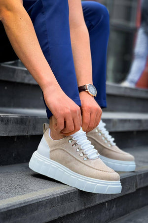 White Suede High Top Casual Sneakers - KB-X10
