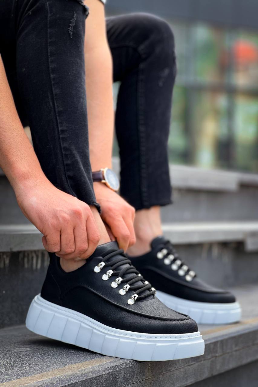 Black Leather White High Top Daily Sneakers