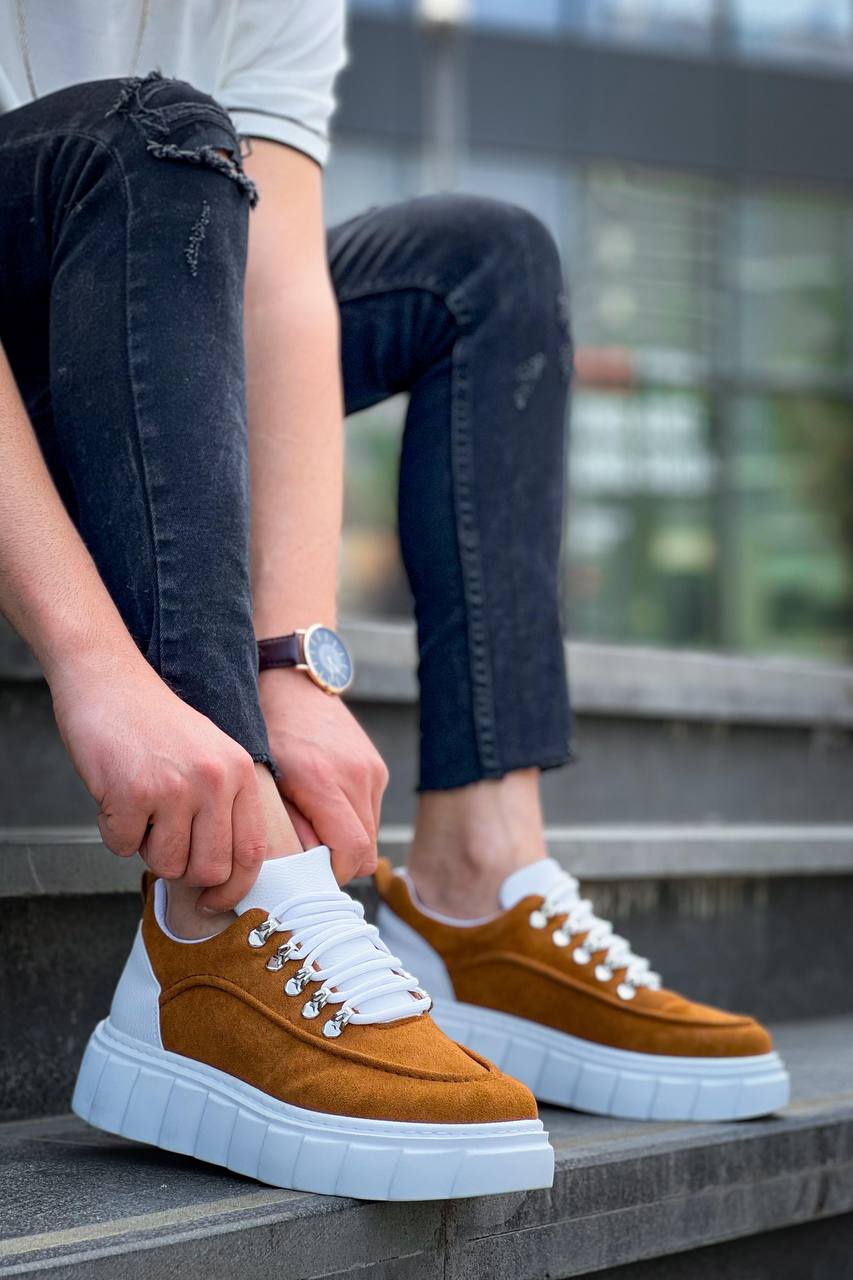 White Suede High Sole Casual Sneakers - KB-X10