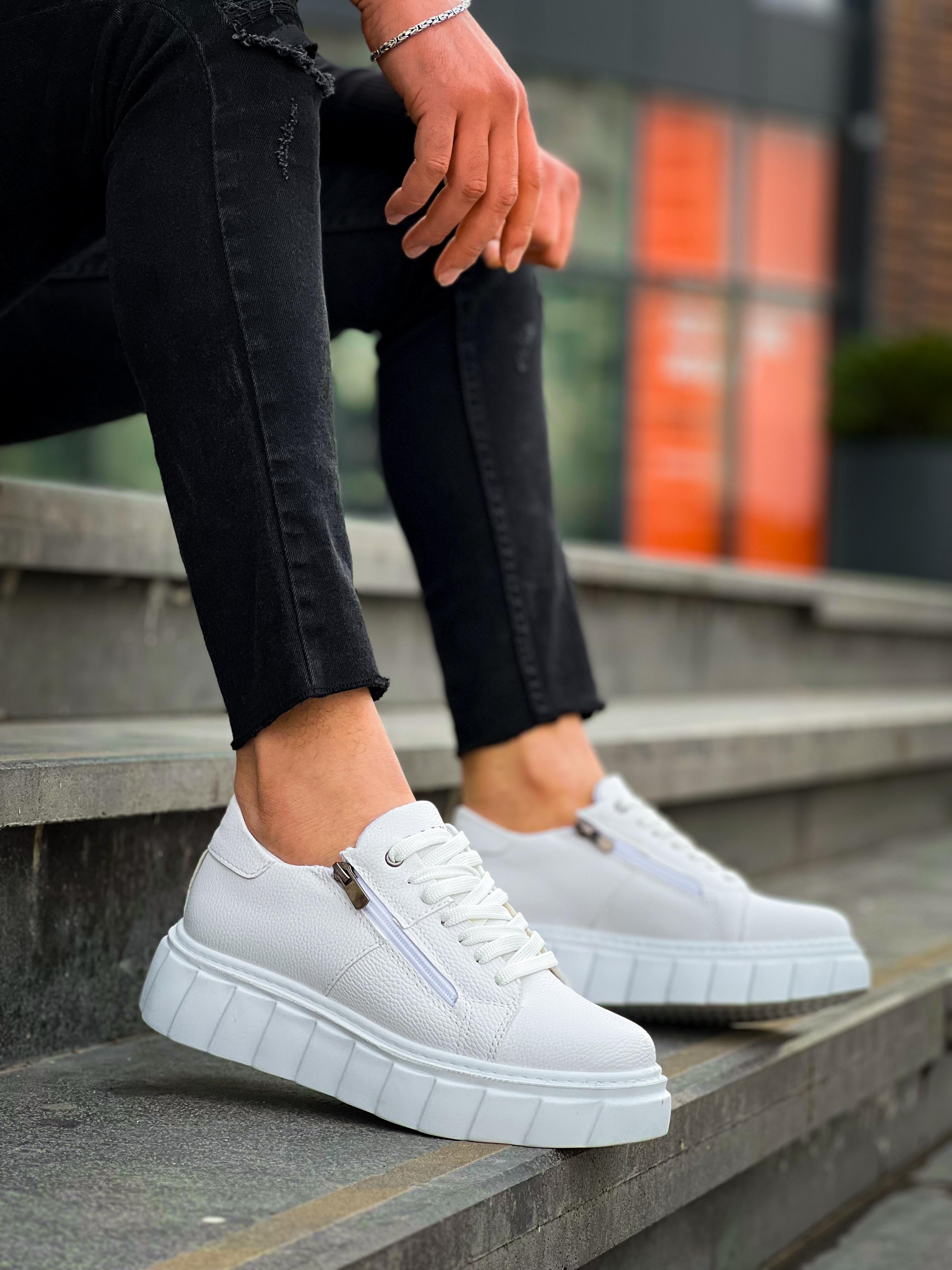 White High Sole Daily Sneakers with White Skin Detail