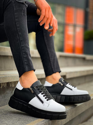 White & Black Detailed High Sole Daily Sneakers