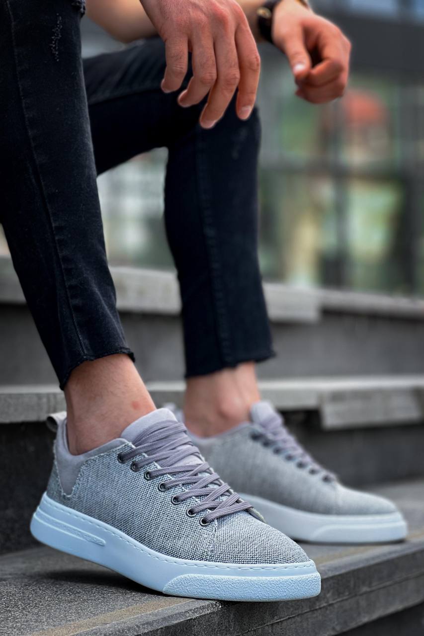White High Top Men's Casual Sneakers KB-X204 - Gri Keten