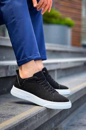 Black Linen White High Top Men's Casual Sneakers