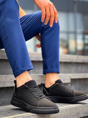 Black Linen Black High Sole Men's Casual Sneakers