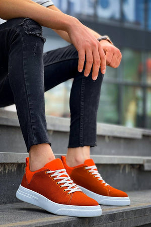 Orange Linen White High Top Men's Casual Sneakers