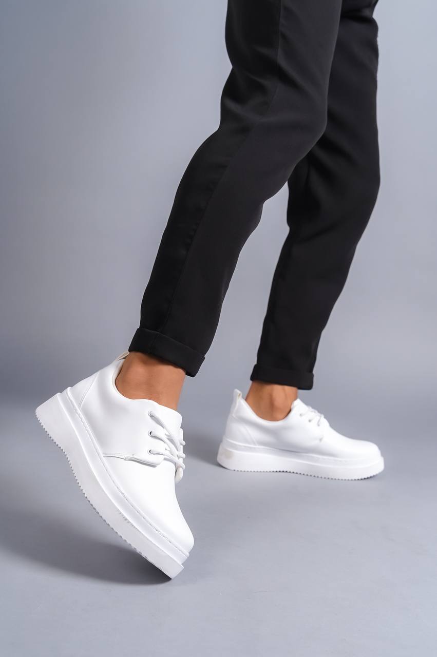 White Leather Lace-Up Men's Casual Shoes